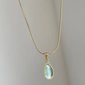 Titanium steel water drop necklace with mixed gem inlays on snake bones chain