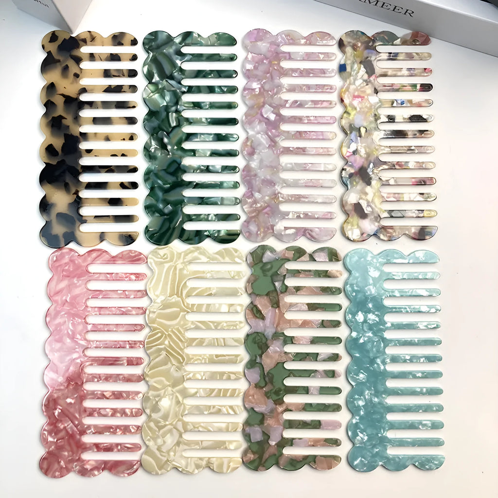 Geometric acetate hair comb with retro wave styling in multiple colour options