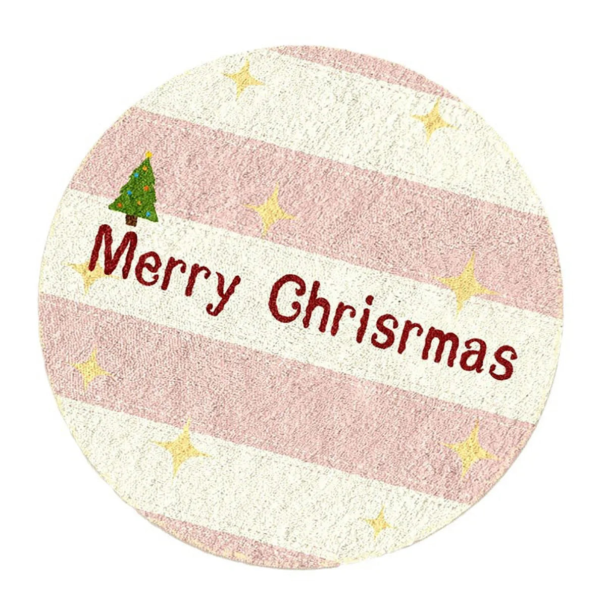 Christmas round carpet with alien shape in imitation cashmere, showing gingerbread man and holiday colour patterns