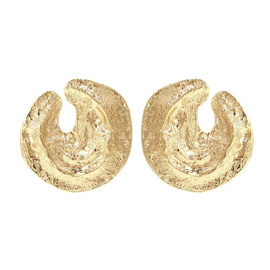 Exaggerated irregular pleated women's earrings with geometric cold concave-convex texture in gold colour
