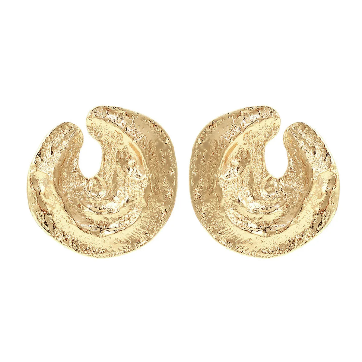 Exaggerated irregular pleated women's earrings with geometric cold concave-convex texture in gold colour
