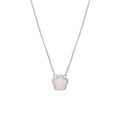 White Mother Pearl shell flower necklace on a gold or silver O-chain for women.