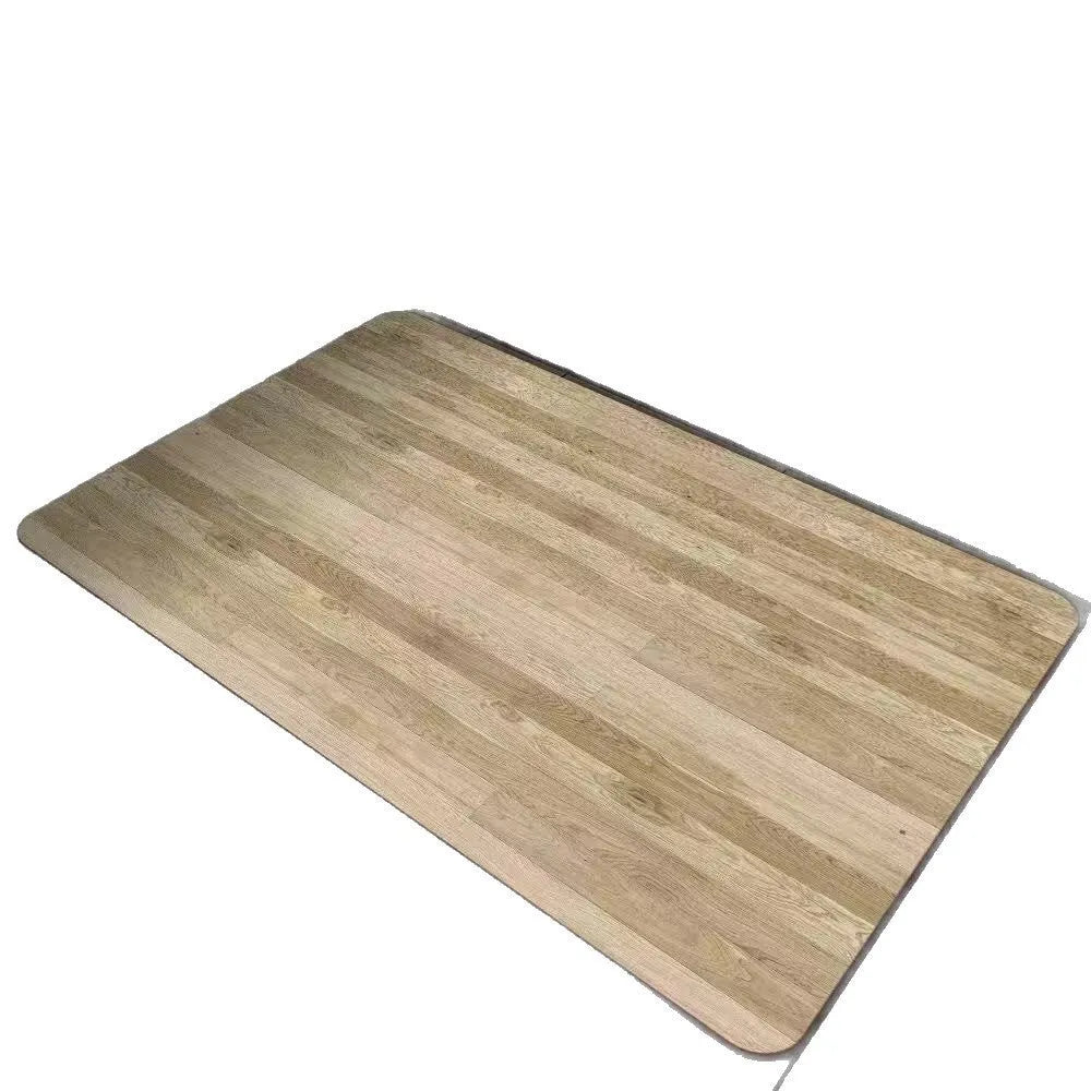 Square diatomaceous earth bathroom floor mat with a geometric American wood grain pattern in a natural wood tone.