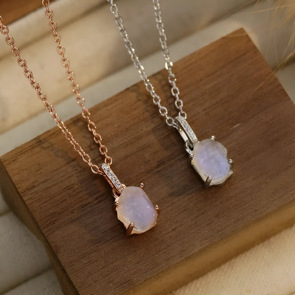 Geometric crystal pendant on sterling silver chain with adjustable length