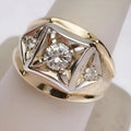 Geometric hollow couple ring in gold copper with square chamfered pattern