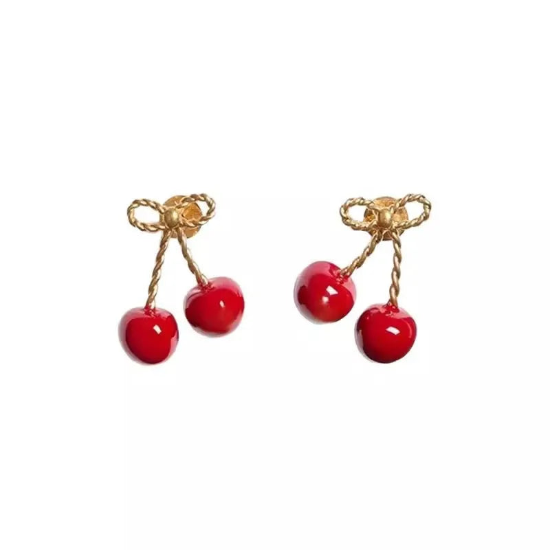 Alloy cherry drop earrings with geometric fruit shape in ED2528 red colour
