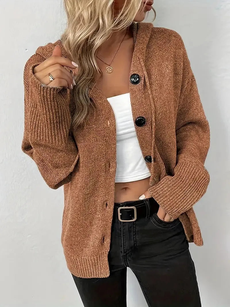 A loose fit, hooded single-breasted sweater in thick coloured cotton, shown in Army Green.