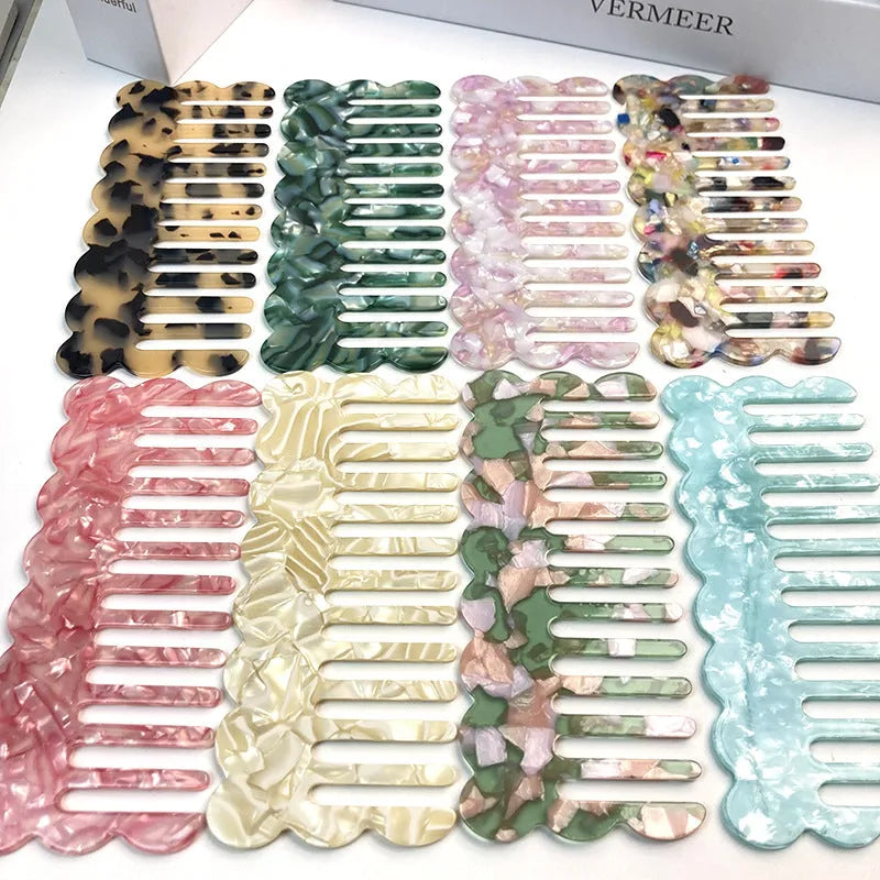 Geometric acetate hair comb with retro wave styling in multiple colour options