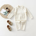 Girls' knitted cotton sweater and pants set in pink or white, sizes 66cm to 100cm, long sleeve pullover outfit
