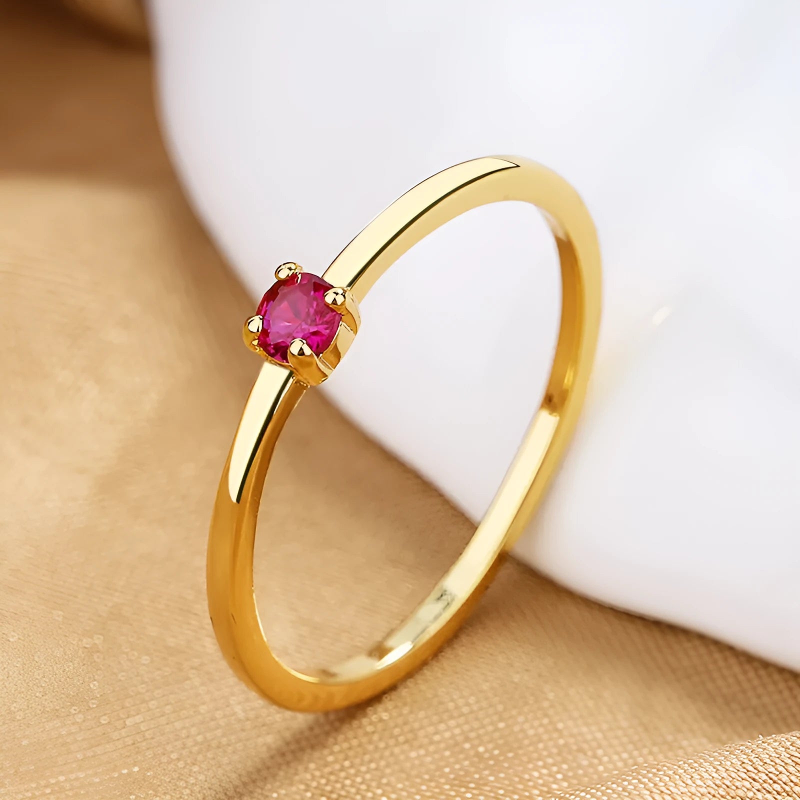 Copper geometric ring with single diamond accent in fine circle shape available in multiple colours