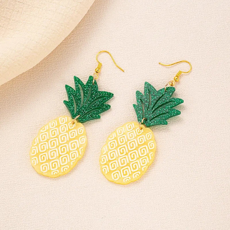 Pair of acrylic jackfruit and coconut drop earrings on alloy hooks for women.