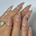 Drop shape starry sky press-on nails BW92 with jelly glue and nail file, 24 pieces