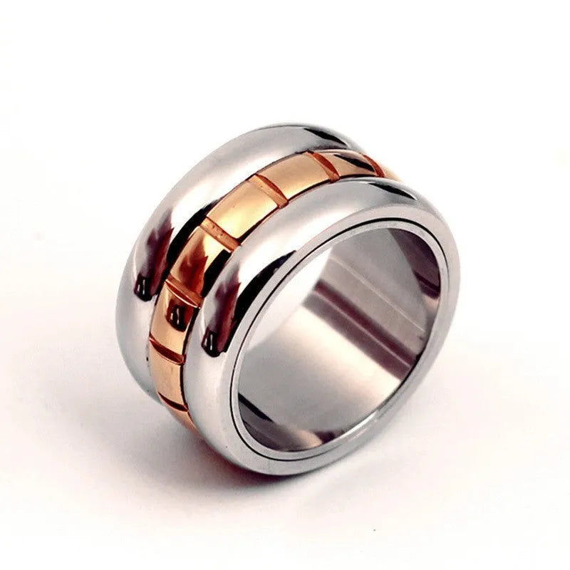 Gold titanium steel ultra-wide knuckle ring with rotatable band in sizes 7-10