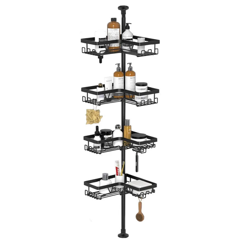 Stainless steel retractable bathroom storage rack with four layers and hole-free installation