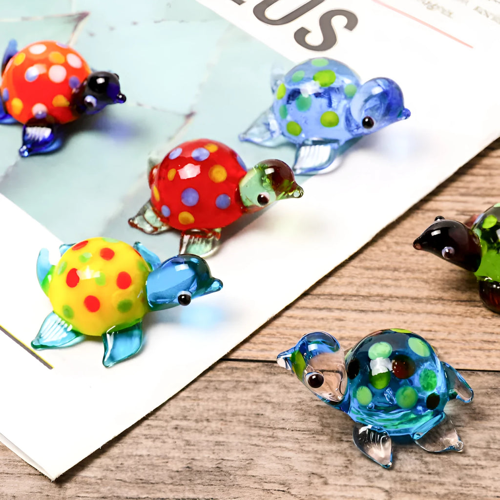 Geometric glass turtle ornament in six colour variations for desktop decoration