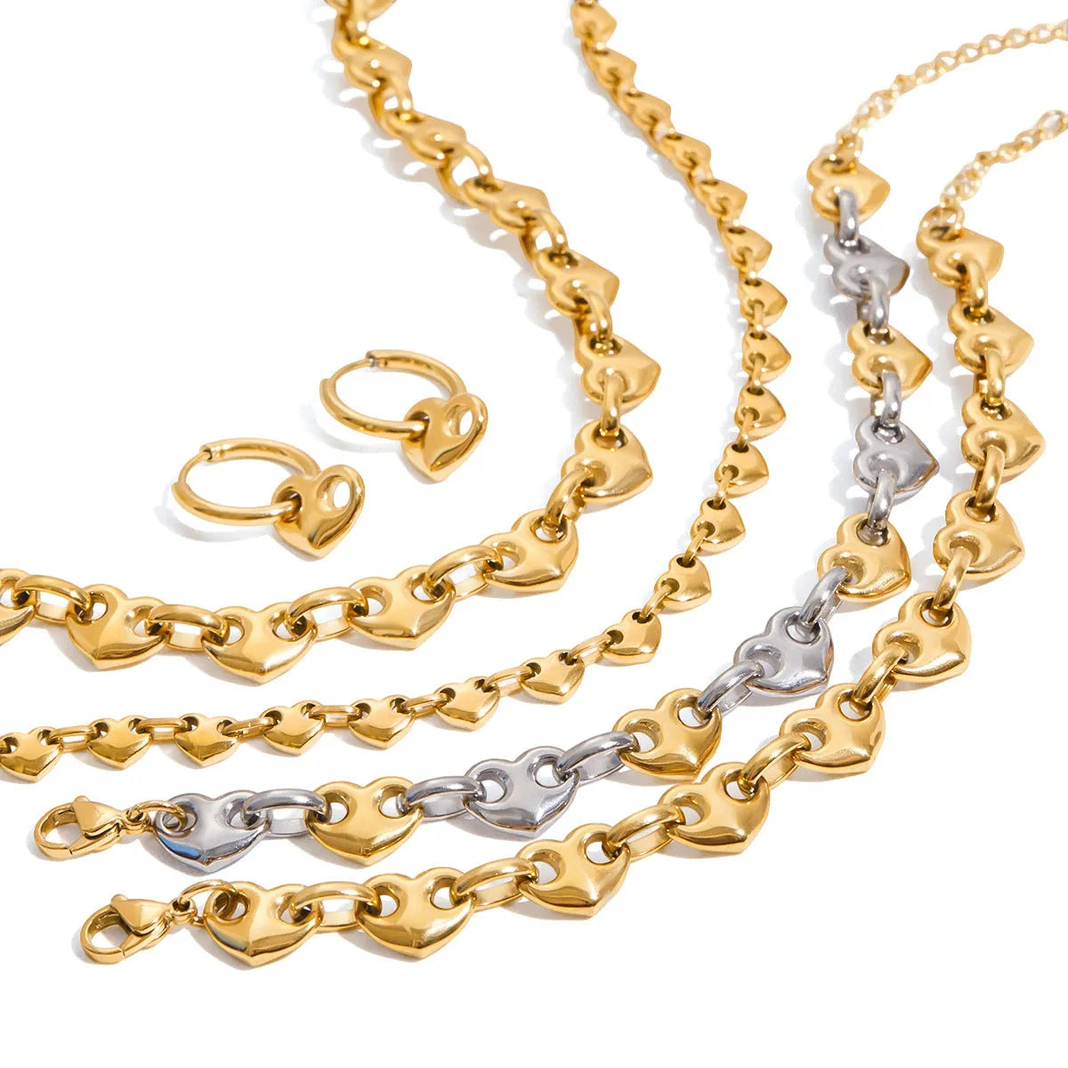 Love Light stainless steel necklace and earring set for women with bracelet and five colour options.