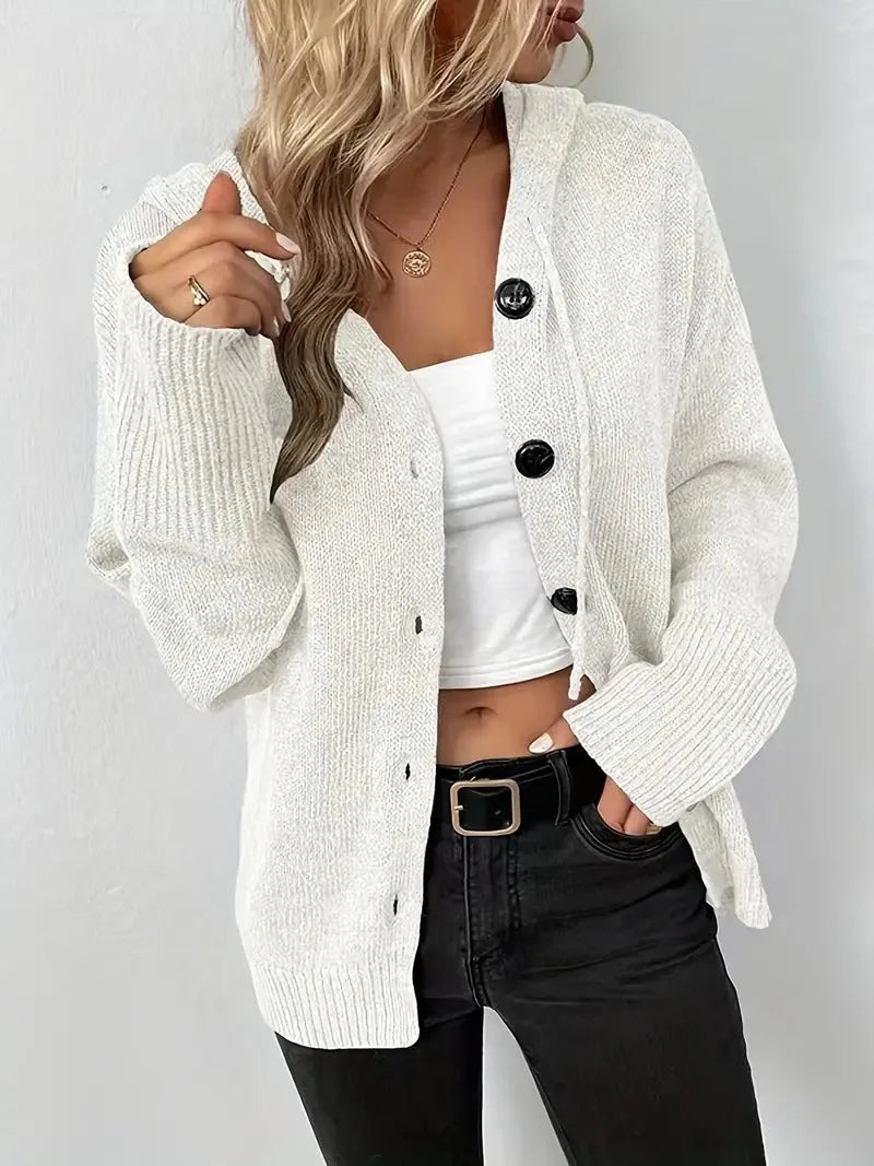 A loose fit, hooded single-breasted sweater in thick coloured cotton, shown in Army Green.