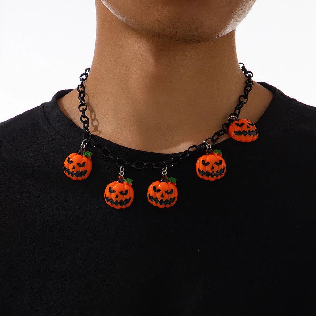 Cartoon pumpkin ghost Halloween necklace with mixed colours on regular chain