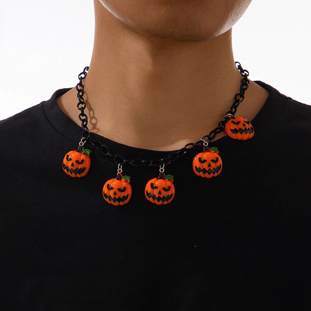 Cartoon pumpkin ghost Halloween necklace with mixed colours on regular chain