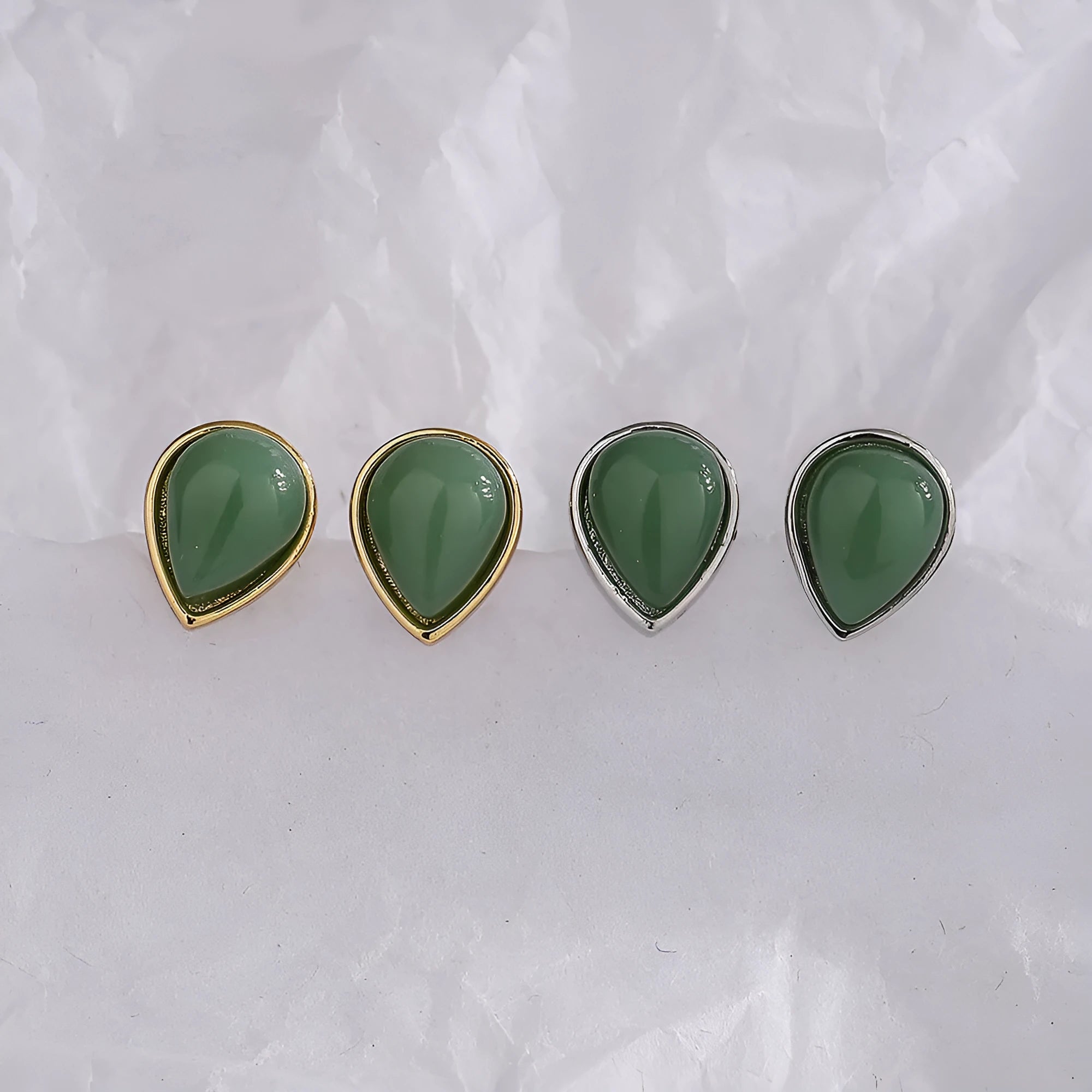 Chinese style copper drop earrings with Hetian jade water drop stud in white gold colour