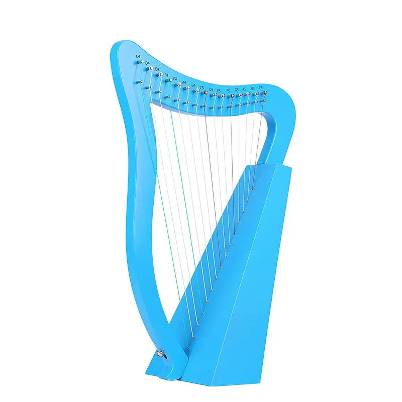 19-string 16-tone wood harp in log finish with lyre-style body for beginner musicians