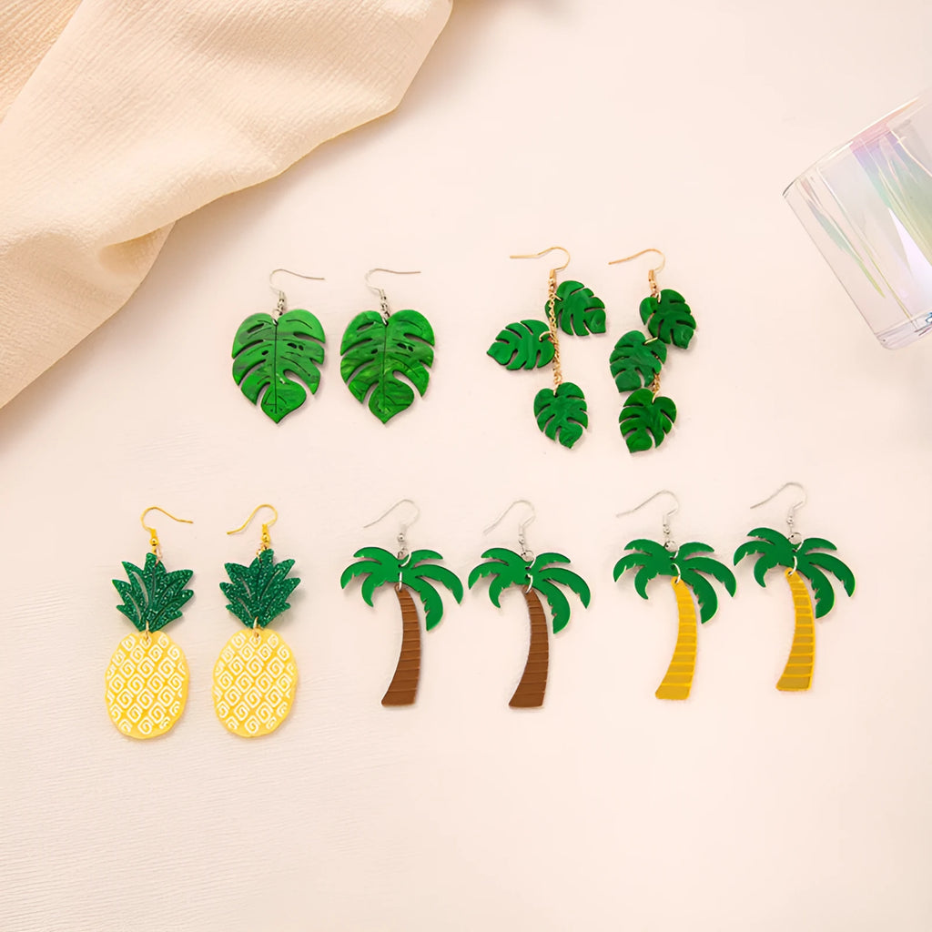Pair of acrylic jackfruit and coconut drop earrings on alloy hooks for women.