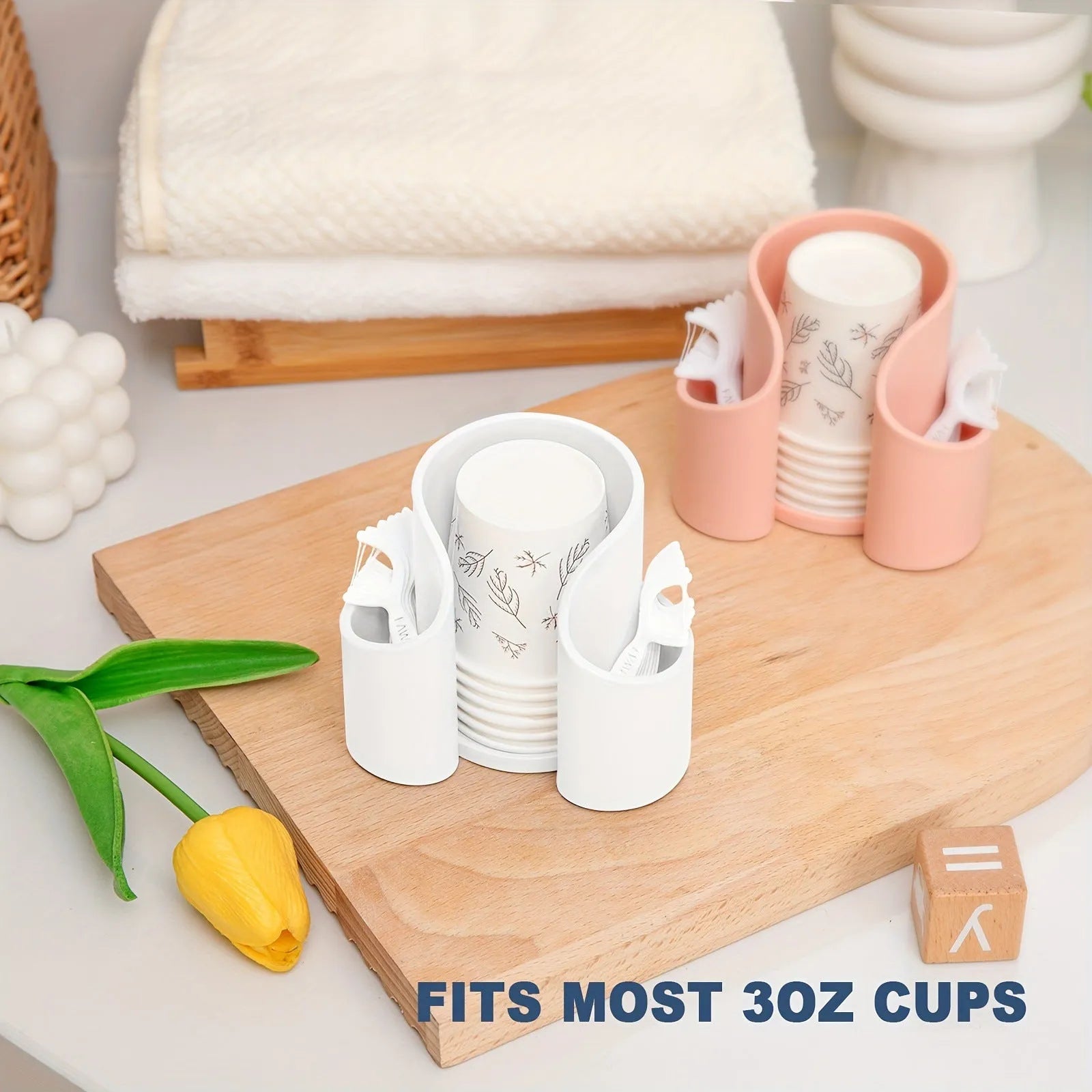Solid colour plastic dental floss storage box with integrated cotton swab holder.