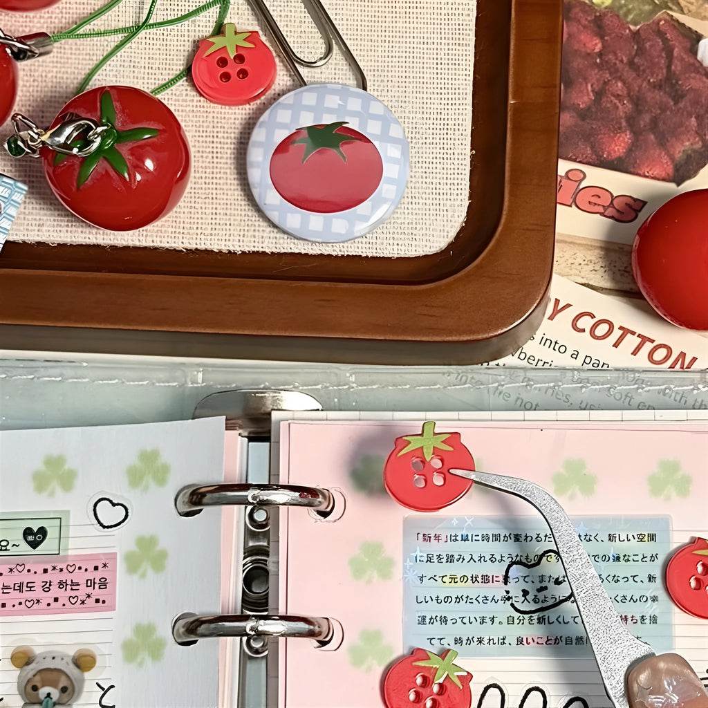 Mini tomato red fabric simulation button with vintage antique style on white background