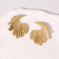 Retro leaf-shaped stainless steel stud earrings in gold or steel electroplated finish