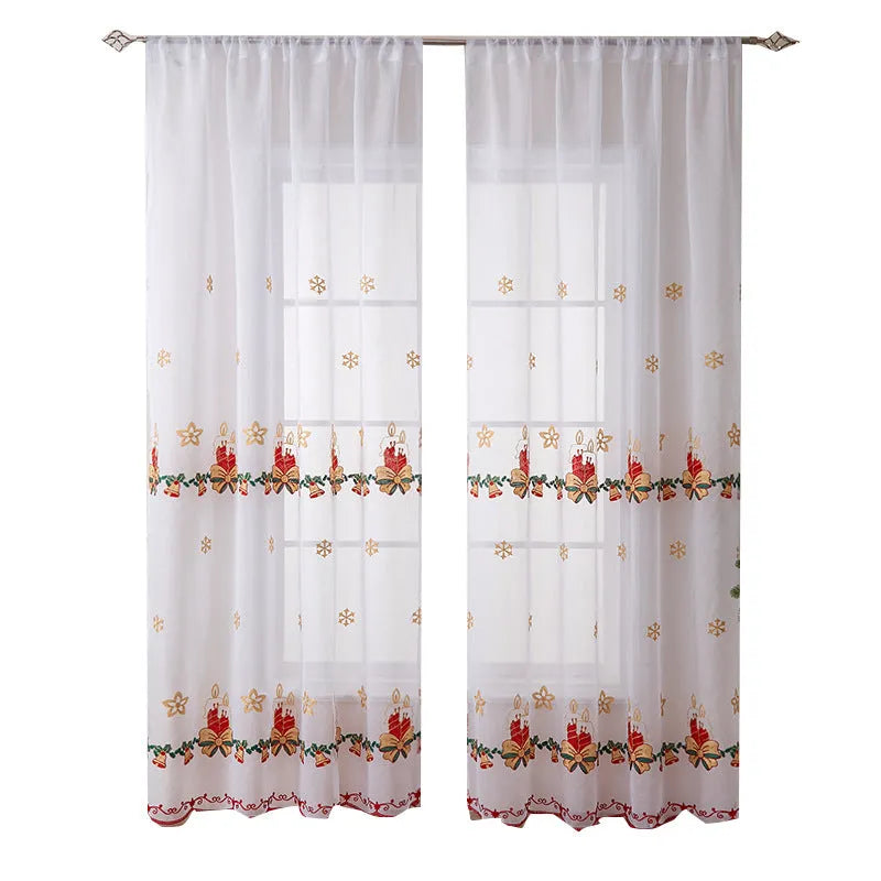 American Christmas curtains with embroidered snowflake design on semi-transparent polyester fabric
