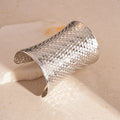 Women's vintage exaggerated metal bracelet in gold or silver colour measuring 6.5cm by 9.7cm