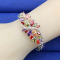 Gold electroplated copper bracelet with ice flower pattern and colourful zircon stones