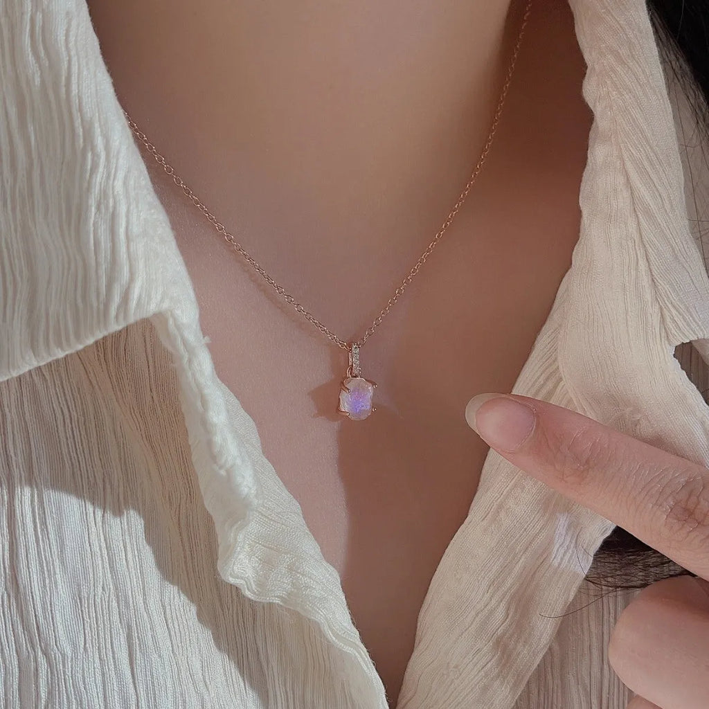 Geometric crystal pendant on sterling silver chain with adjustable length