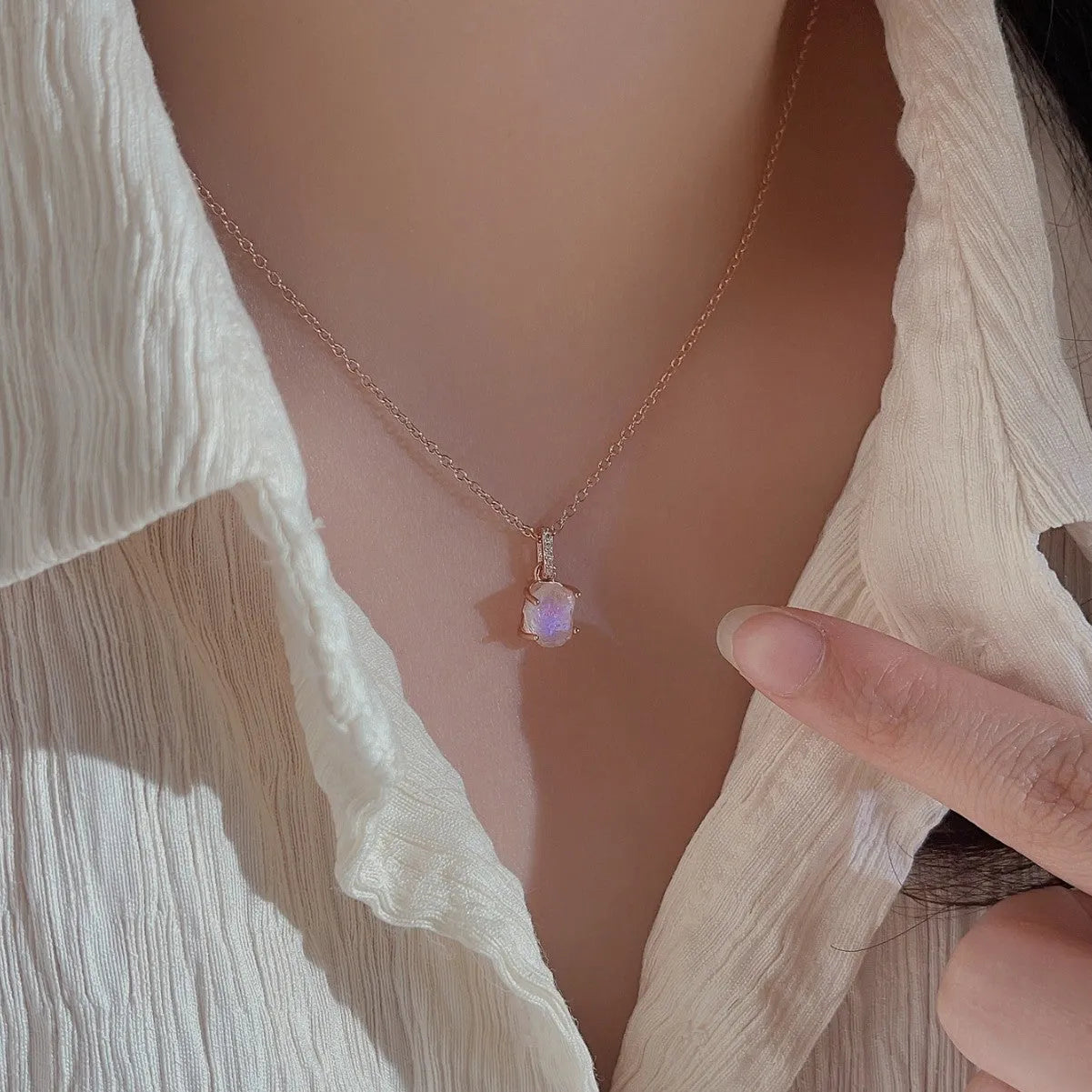 Geometric crystal pendant on sterling silver chain with adjustable length