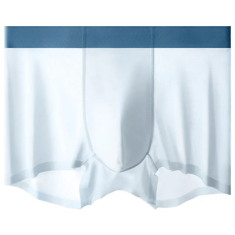 Ice Silk men's seamless shorts in bean green, showing mid waist and lightweight knit fabric.