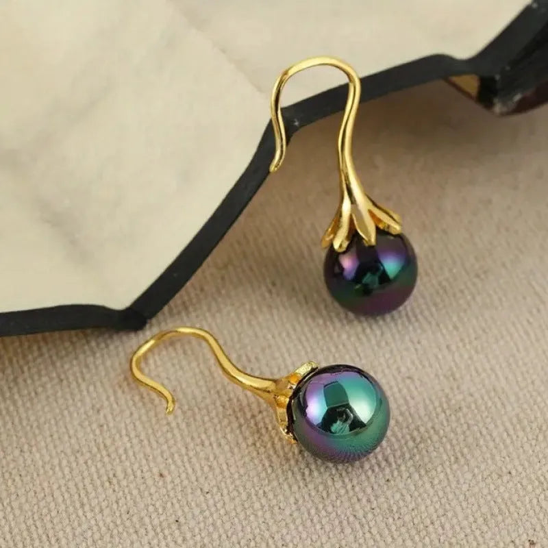 Retro style electroplated alloy earrings with imitation gold finish for female office lady fashion