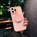 Magnetic suction pivot phone case for iPhone with built-in kickstand, in a frosted finish.