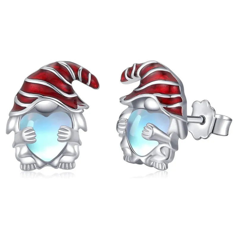 Santa Claus heart-shaped earrings for women with white gold electroplated finish