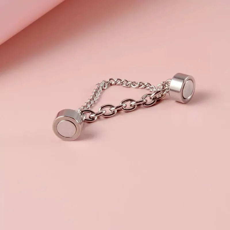 Magnetic suction non-piercing earrings with chain detail made from alloy with micro inlay in European American style