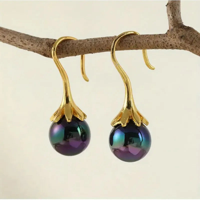 Retro style electroplated alloy earrings with imitation gold finish for female office lady fashion