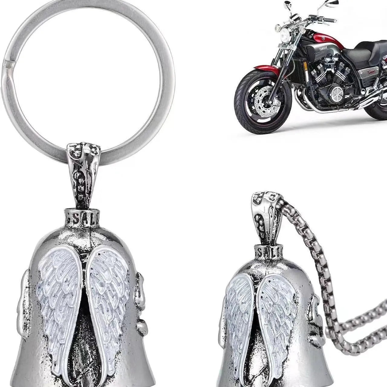 Vintage white angel feather necklace and keychain set made from electroplated alloy