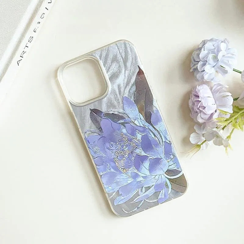 Blue Lotus floral design hard PC phone case for Apple iPhone on a white background.