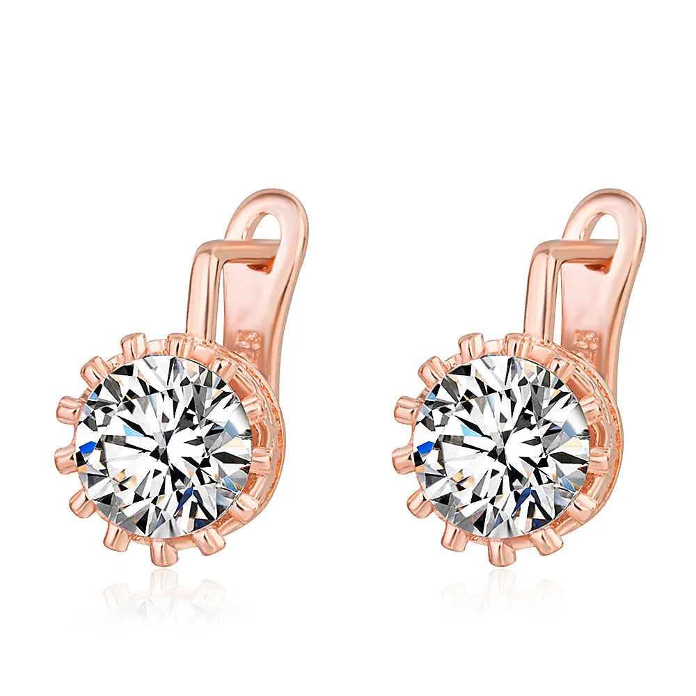 Korean retro crown clip-on earrings with rhinestone detail in rose gold and white gold colours