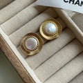 Gold round French retro style electroplated metal earrings for women