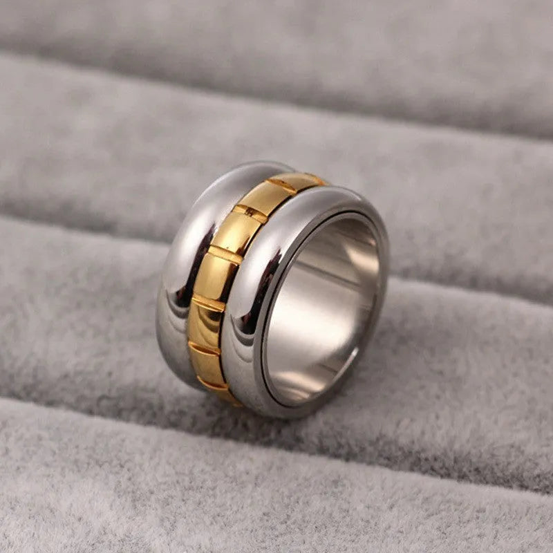 Gold titanium steel ultra-wide knuckle ring with rotatable band in sizes 7-10