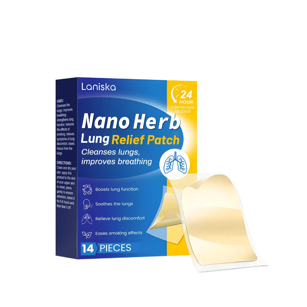 Box of Lung Care Soothing Patches, 14 count, with herbal ingredient list.