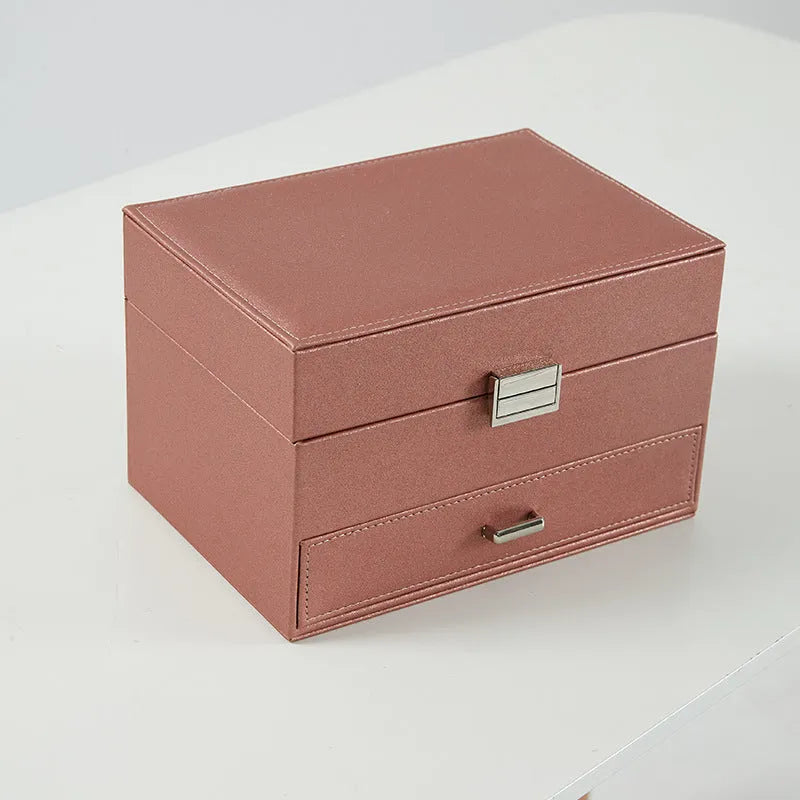 PU leather jewelry storage box in solid colour with hard case construction