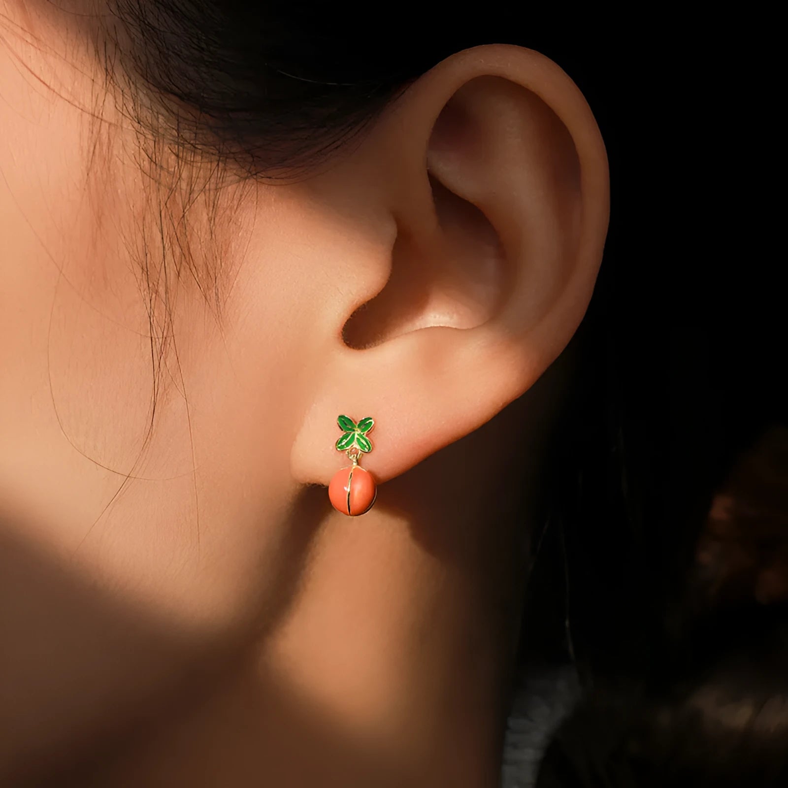 S925 sterling silver lucky persimmon dripping stud earrings in new Chinese style