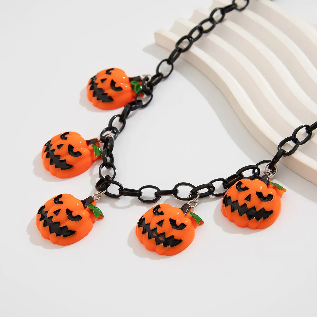 Cartoon pumpkin ghost Halloween necklace with mixed colours on regular chain