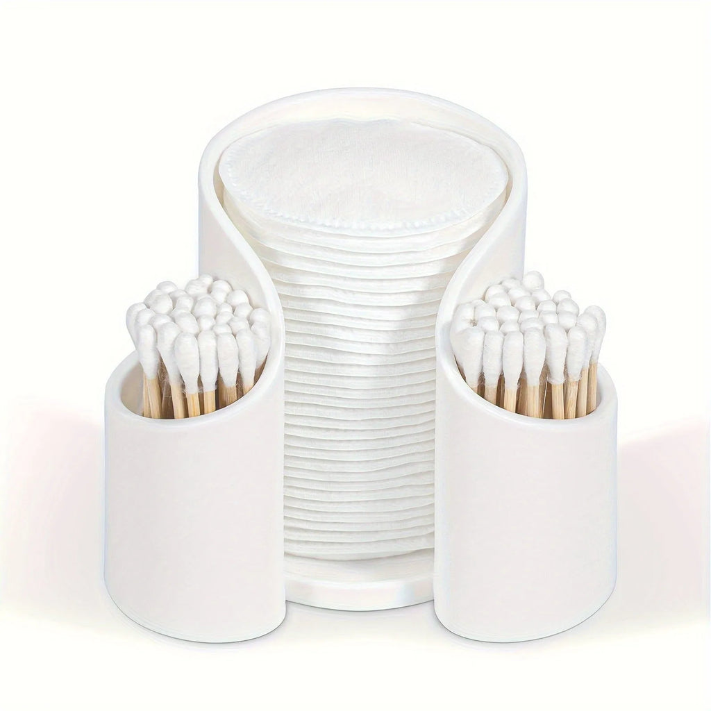 Solid colour plastic dental floss storage box with integrated cotton swab holder.